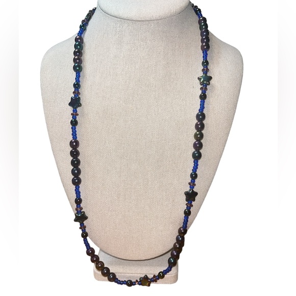 Hand Crafted Jewelry - Handmade Multi Colored Round & Star Shaped Beaded Necklace